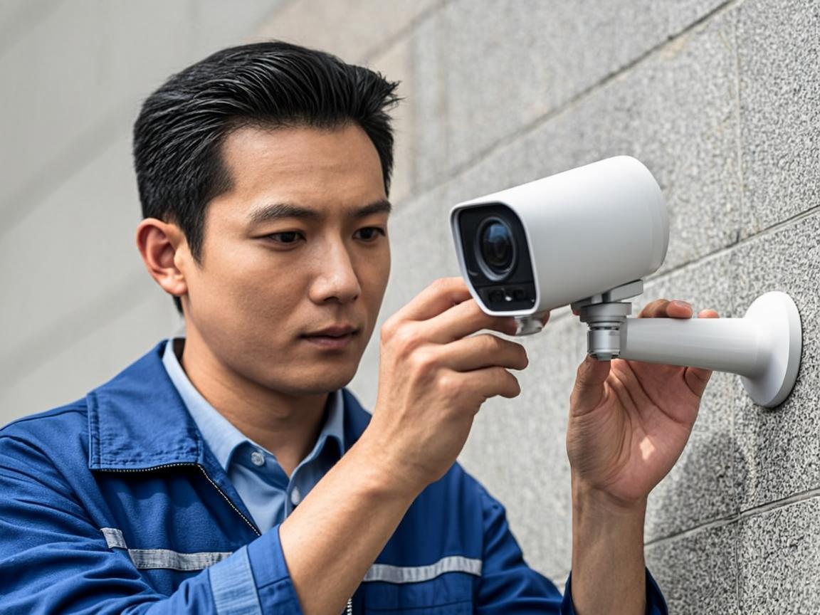 Technician installing CCTV camera