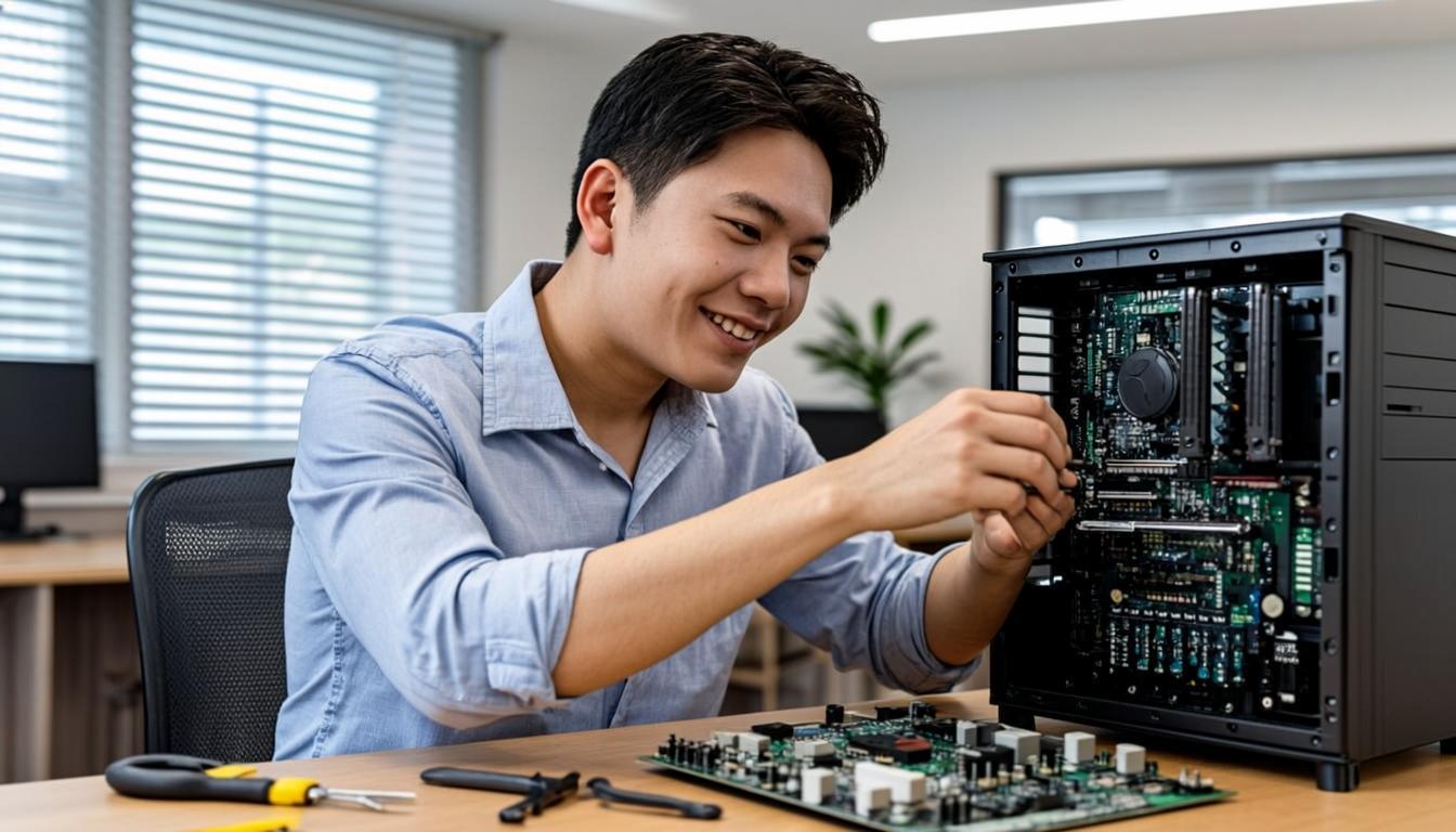 IT support technician setting up a computer